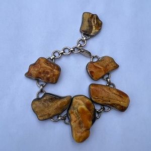 Organic Amber and Silver Link Bracelet